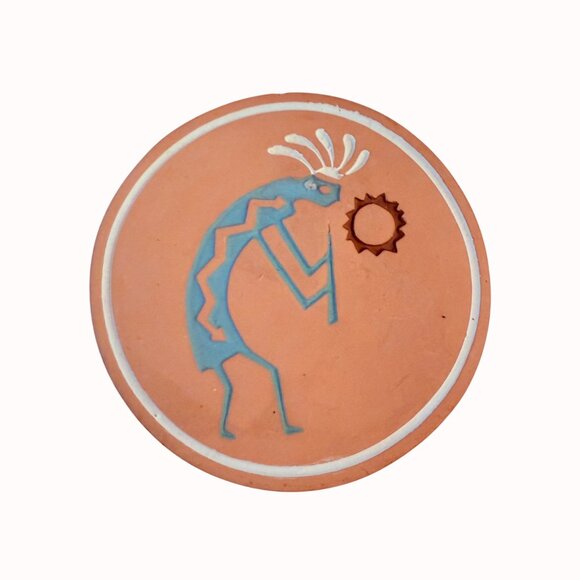 Terracotta Kokopelli Coaster Set With Holder Handcrafted Southwest Design Cork B - Picture 8 of 15